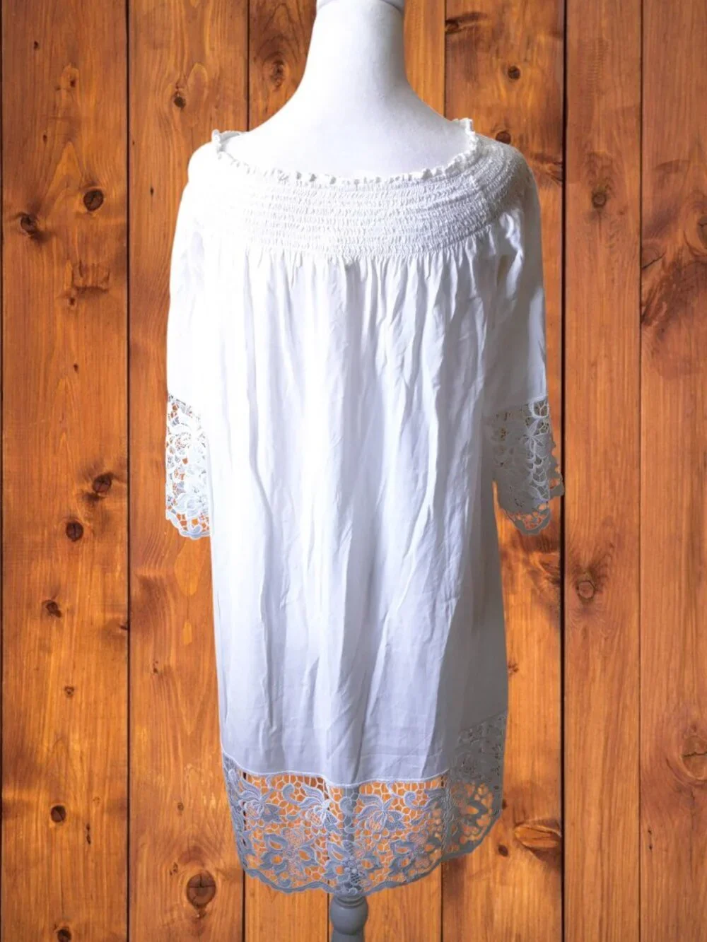 Lise Charmel Size Large White Off Shoulder Mini Dress Tunic Lace Pullover